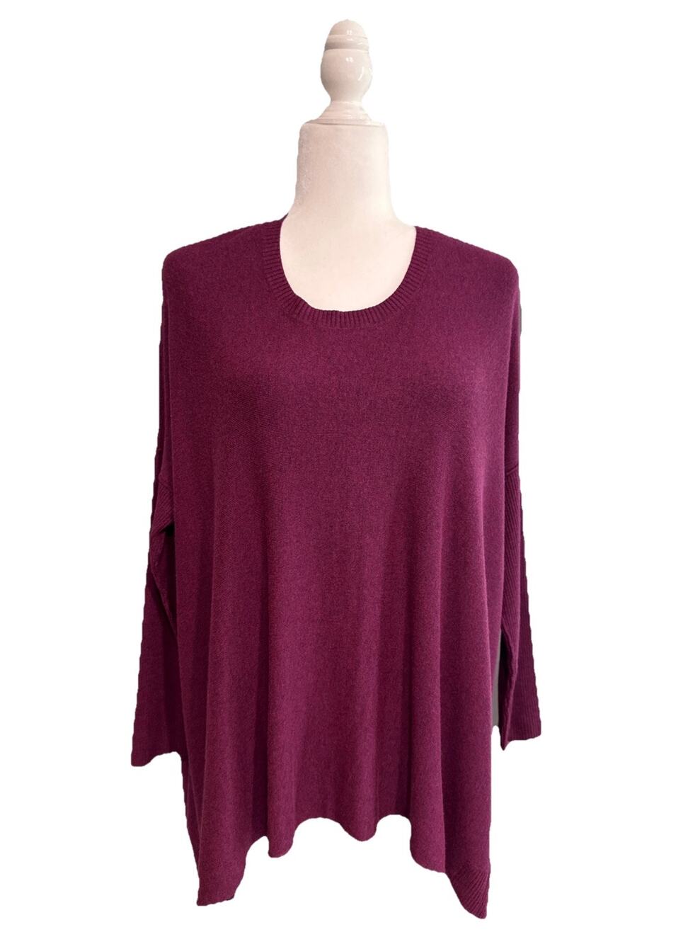 Eileen Fisher Rumby Round Knit Tunic Top Womens XXS Purple Plum Oversized